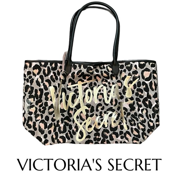 Victoria's Secret AUTHENTIC Leopard Print Tote with Gold Foil NWT - Picture 4 of 16